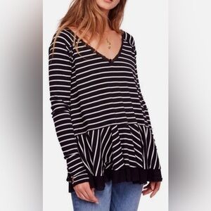 We The Free Black and White Asymmetrical Ruffled Blouse